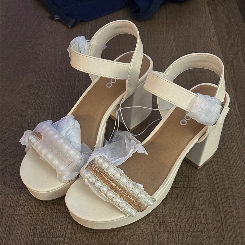 Chic Cream Beaded Women's Heels